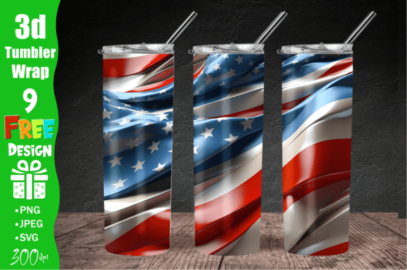 4th July 3D Tumbler Wrap, USA Flag PNG