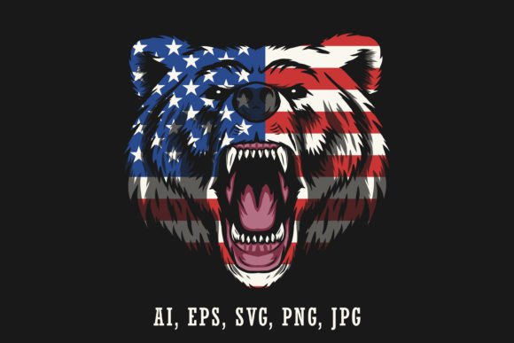 Bear Head Mascot with USA Flag Graphics and Crafts