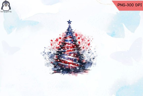 Christmas Tree Adorned America Flag
