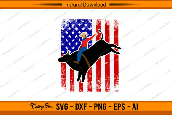 Cowboy With American Flag Graphics & Crafts