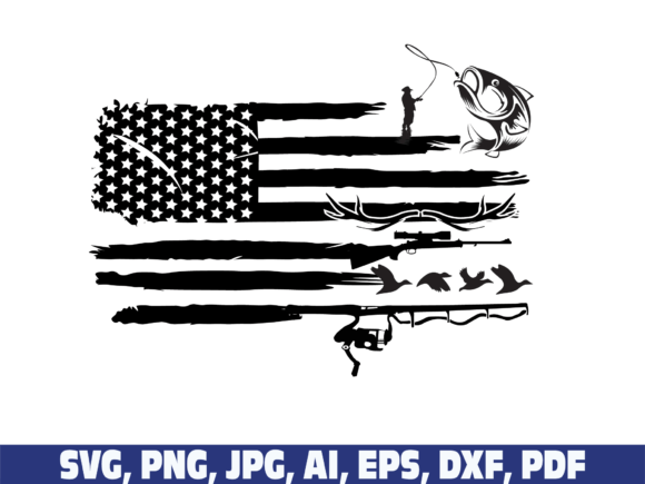 Fishing and Hunting American Flag Svg Graphics