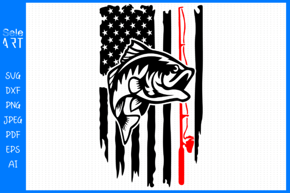 Fishing Distressed USA Flag Graphics and Crafts