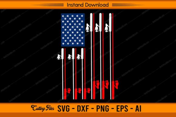 Fishing Rod US Flag Cute Fish Hunting Graphics