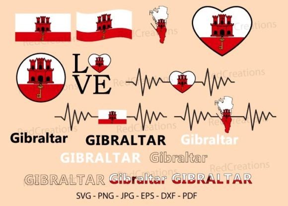 Gibraltar Flag Bundle Svg, Map, Waving