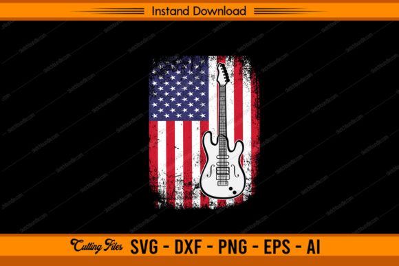 Guitar with US Flag Graphics & Crafts