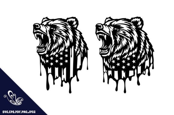 Patriotic Grizzly Bear US Flag Laser Cut