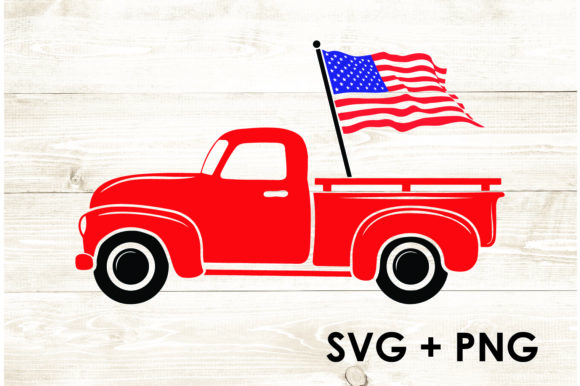 Red Truck American Flag Graphics for Crafts