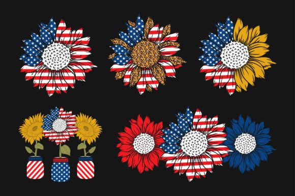 Sunflower American Flag SVG Graphics for Crafts