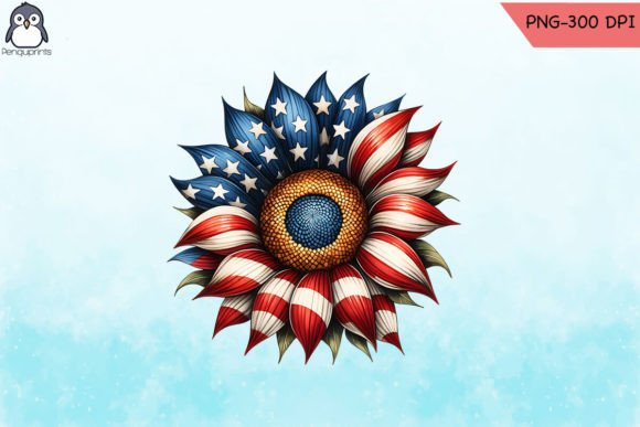 Vintage Flag Sunflower Transfer Graphics