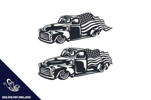 Vintage Old Truck Flag SVG DXF Laser Cut